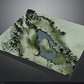 Detailed 3D Terrain Map Featuring Mountain Ranges And Central Lake