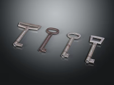 Vintage Key Inspired Jewelry Pieces With Unique Metallic Finish And Design 3d model