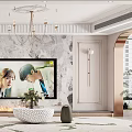 Elegant Dining Living Room Interior With Chandelier Sofa And Decorative Painting On Paneled Walls