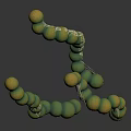 Spiral Molecular Structure Model With Green Yellow Spheres And White Connections On Dark Background