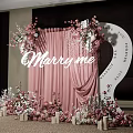 Marry Me Proposal Setup With Pink Curtain Floral Arrangements And Decorative Elements 3d model