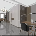 Modern Minimalist Open Living And Dining Room Interior Design With Comfortable Furniture And Storage Spaces
