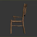 Traditional Wooden Dining Chair With Armrest And Handwoven Seat In Rustic Style