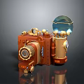 Vintage Style Computer With Brass Wooden Elements Transparent Dome Lens Like Components And Knobs 3d model