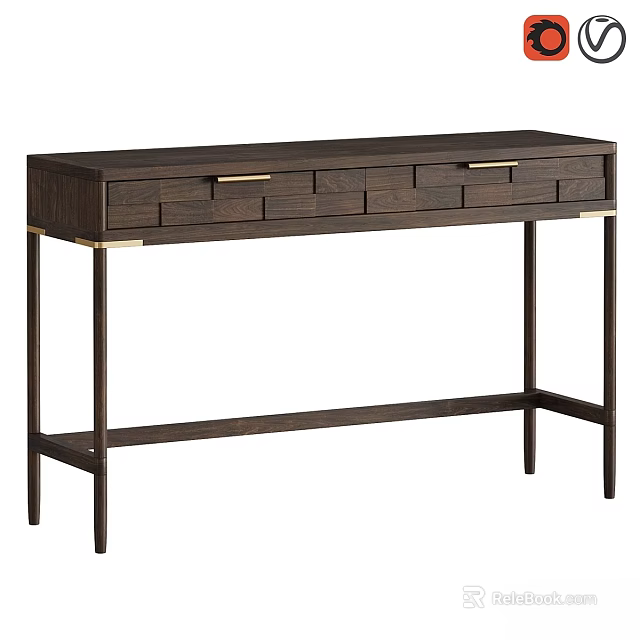 Dark Wood Dining Table with Brass Handles and Drawers Modern Sleek Design for Home Interior 3d model 