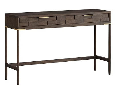Dark Wood Dining Table with Brass Handles and Drawers Modern Sleek Design for Home Interior 3d model