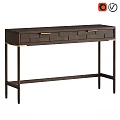 Dark Wood Dining Table with Brass Handles and Drawers Modern Sleek Design for Home Interior