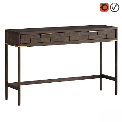 Dark Wood Dining Table with Brass Handles and Drawers Modern Sleek Design for Home Interior 3d model