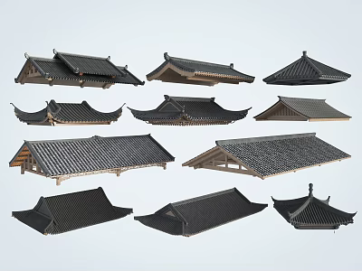 Ancient Architecture Traditional Roof Styles Featuring Various Classic Tile Designs And Shapes 3d model