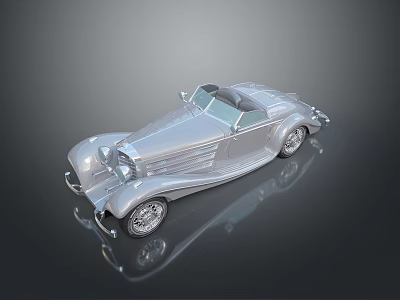 Vintage Silver Convertible Car With Shiny Body And Open Top Design 3d model
