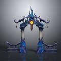 Ornate Fantasy Entrance Gate With Blue Purple Decor Glowing Yellow Orb And Pillars
