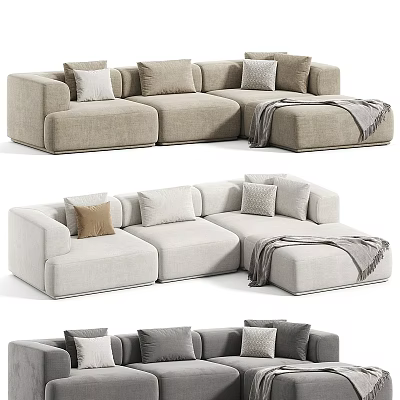 Modern L shaped Sectional Sofa With Plush Cushions And Cozy Throw Blanket 3d model