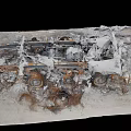 Burned Debris Of Damaged Item On Road Surface With Charred And Broken Parts