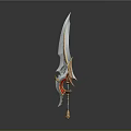 Ornate Fantasy Sword With Silver Blade Golden Decorations And Red Accents