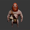 Prehistoric Caveman Character With Red Hair Beard And Leopard Skin Outfit Holding Stone Tool