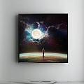 Starry Night Canvas Art With Person Standing Under Large Moon And Nebula