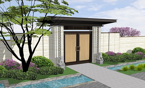 New Chinese Style Door Villa Small Courtyard Door 3d model