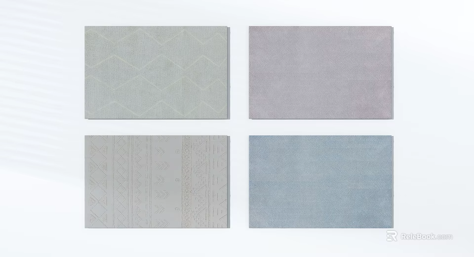 Square Rugs in Light Green Purple Gray Blue with Geometric Stripes and Solid Patterns 3d model