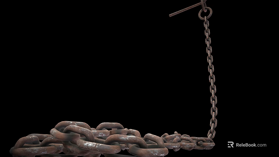 Heavy Duty Industrial Iron Chains Piled On Ground With Hanging Link 3d model 