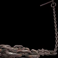 Heavy Duty Industrial Iron Chains Piled On Ground With Hanging Link