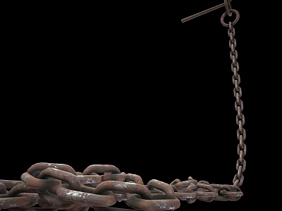 Heavy Duty Industrial Iron Chains Piled On Ground With Hanging Link 3d model