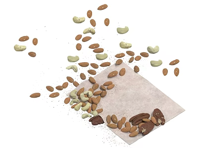 Scattered Assorted Mixed Nuts With Almonds Cashews And Pecans On Paper 3d model