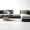 Modern Sectional Sofa With Green Brown Pillows Coffee Table And Decorative Items 3d model