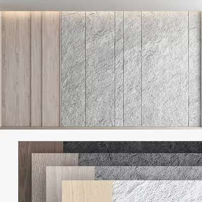 Modern Background Wall Design With Textured Wooden And Stone Panels For Home Decor 3d model