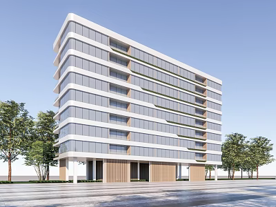Modern Multi Storey Office Building With Glass Curtain Walls Greenery On Facade And Trees Around 3d model