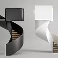 Modern Black And White Spiral Staircase With Wooden Steps Design