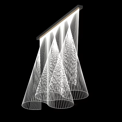 Modern Chandelier With Layered Linear Metal Wire Structure And Elegant Lighting Design 3d model