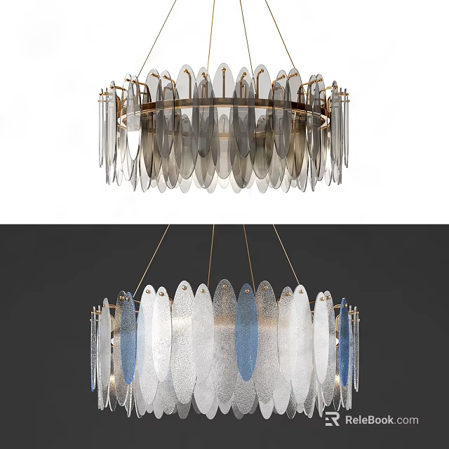 Modern Elegant Chandelier Design With Leaf Shaped Glass Silver And Blue Accents 3d model 