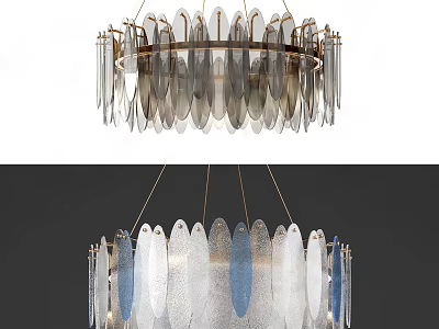 Modern Elegant Chandelier Design With Leaf Shaped Glass Silver And Blue Accents 3d model