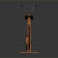 Orange Stationary Bicycle With Modern Metallic Frame Black Seat Large Wheel And Reflective Surface