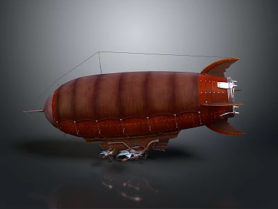 Vintage Brown Striped Zeppelin Airship With Metallic Bottom And Classic Design 3d model