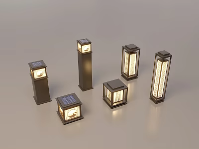 Outdoor Solar Lights With Various Modern Metal Designs For Garden Pathway Lighting 3d model