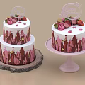 Two Layer Birthday Cake With Strawberries Happy Birthday Topper And Decorative Cream
