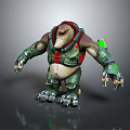 Game Movie Character With Green Armor Red Accents Mechanical Arms And Clawed Hands