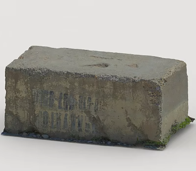 Weathered Concrete Block Public Facility With Engraved Text And Grass At Base 3d model