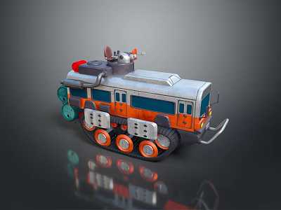 Toy Vehicle with Orange and Silver Body Multiple Wheels and Top Mechanical Equipment 3d model