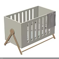 White Wooden Children's Bed with Triangular Frame Slatted Guardrail and Grey Blanket