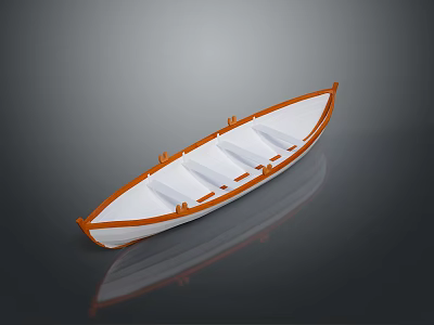 Stylish Small Boat Featuring White Body Orange Edges Seats On Dark Background With Clear Reflection 3d model