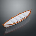 Stylish Small Boat Featuring White Body Orange Edges Seats On Dark Background With Clear Reflection