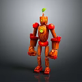 Wooden Apple Themed Robot Character For Game And Movie With Red Joints And Leaf