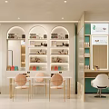 Modern Beauty Salon Interior With White And Green Arched Decor Shelves Products Chairs And Mirrors