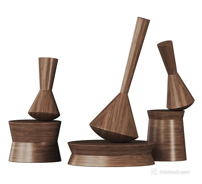 Modern Wooden Decorative Ornament Set With Geometric Shapes And Stacked Design For Home Decor 3d model 
