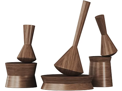 Modern Wooden Decorative Ornament Set With Geometric Shapes And Stacked Design For Home Decor 3d model