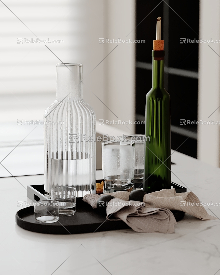 Modern Ornaments Combination Kitchen Utensils Cup Kettle Wine Bottle 3d model