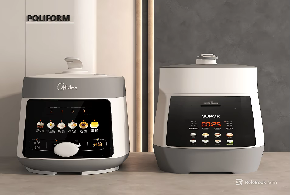 Two Modern Multifunctional Kitchen Appliances With Digital Control Panels On Countertop 3d model 