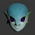 Game And Movie Character With Teal Colored Head And Purple Alien Eyes